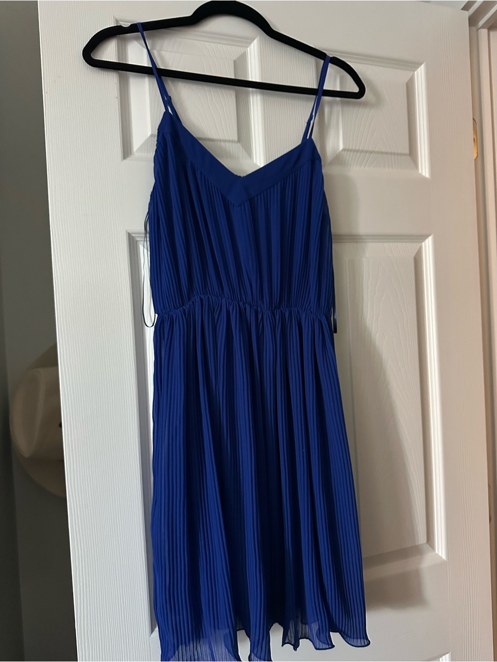 NAF NAF Royal Blue Pleated Spaghetti-Strap Dress